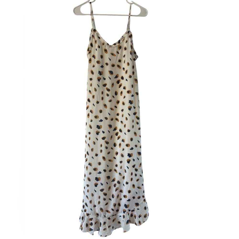 NWT Generation K Women's White Leopard Print Ruffle Spaghetti Strap Dress Size M